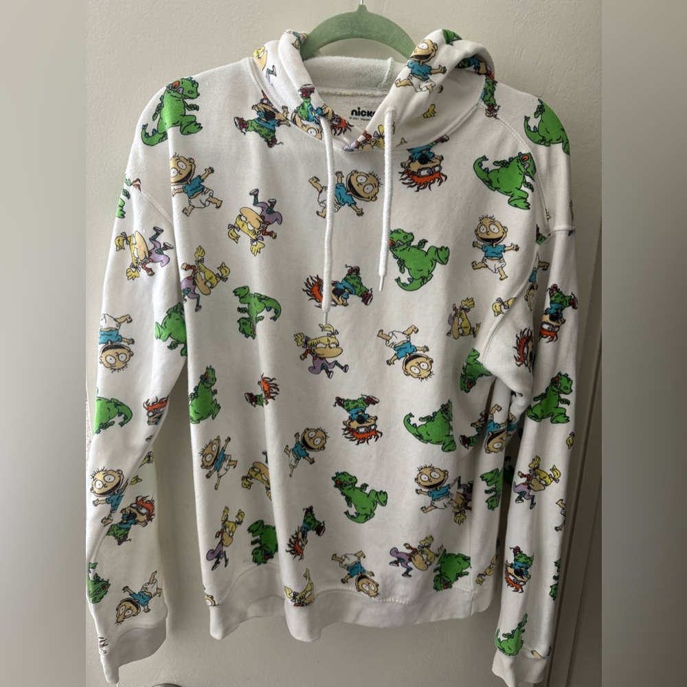 Nickelodeon Rugrats White Printed Hoodie with Colorful Cartoon Accents